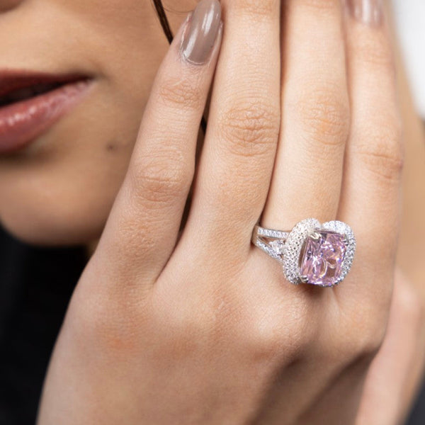 Rose Blush Cushion Halo Ring