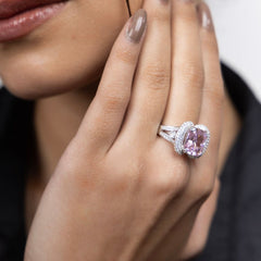 Rose Blush Cushion Halo Ring
