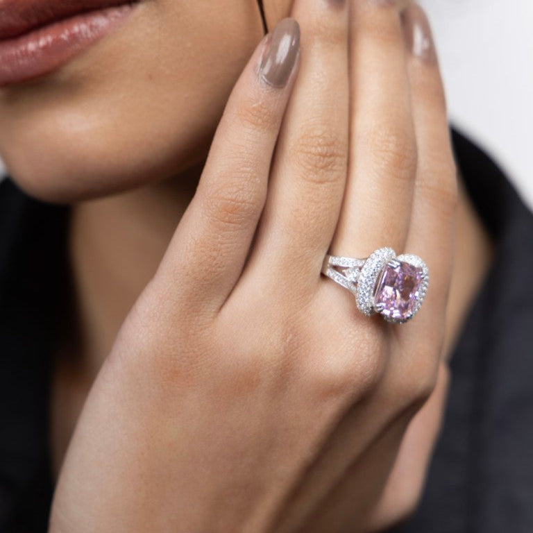 Rose Blush Cushion Halo Ring