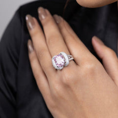 Rose Blush Cushion Halo Ring