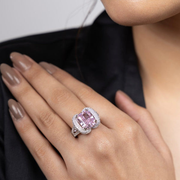 Rose Blush Cushion Halo Ring