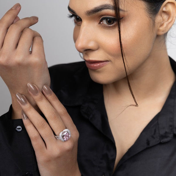 Rose Blush Cushion Halo Ring