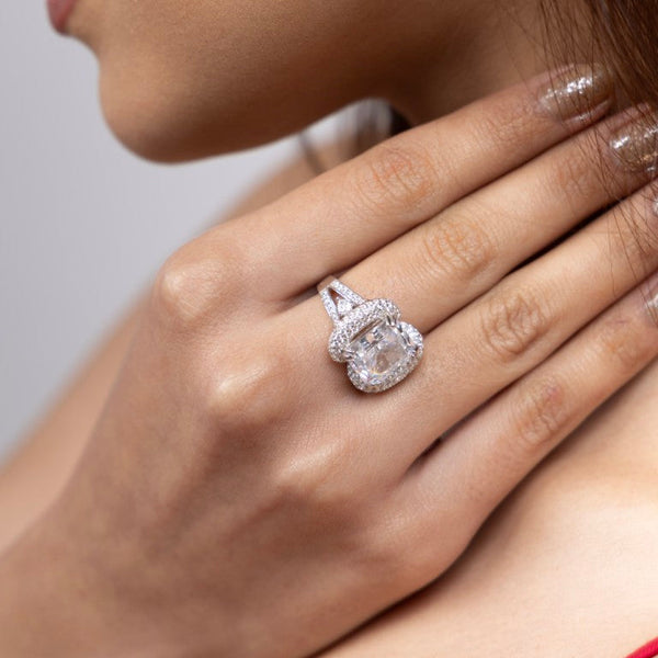 Radiant Cushion Halo Ring