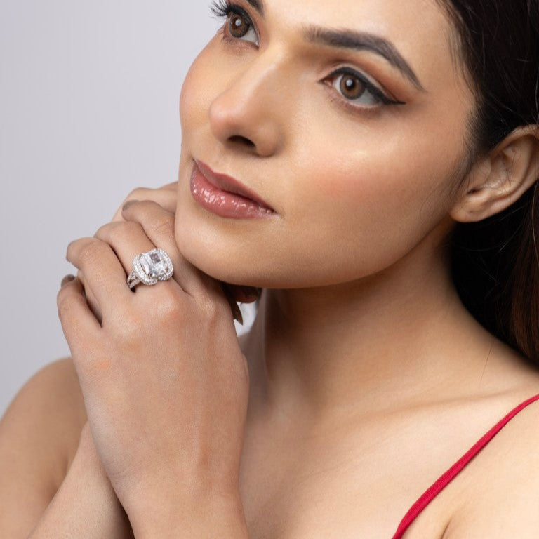 Radiant Cushion Halo Ring