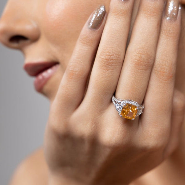 Amber Glow Cushion Halo Ring