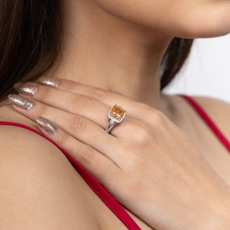 Amber Glow Cushion Halo Ring