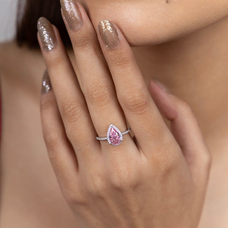 Pink Elegance Pear Halo Ring