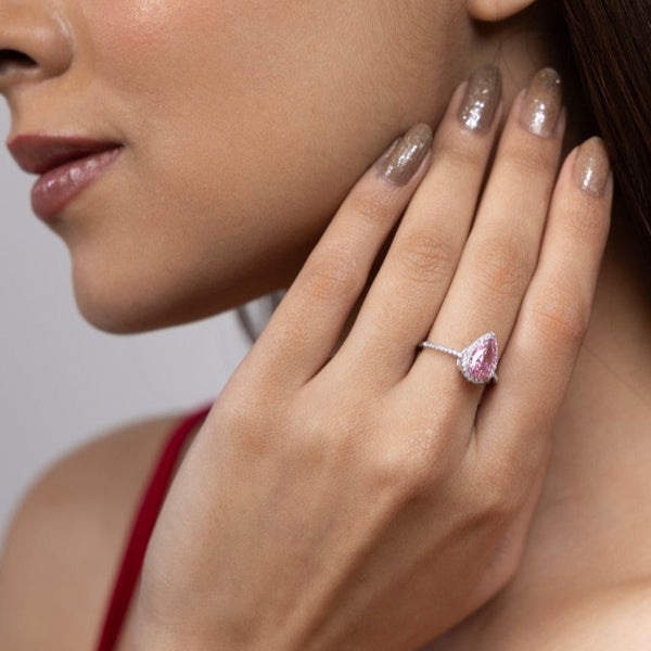 Pink Elegance Pear Halo Ring