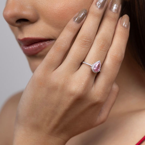 Pink Elegance Pear Halo Ring