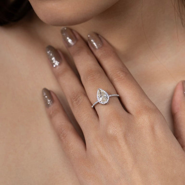 Radiant Pear Halo Ring
