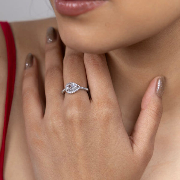 Radiant Pear Halo Ring