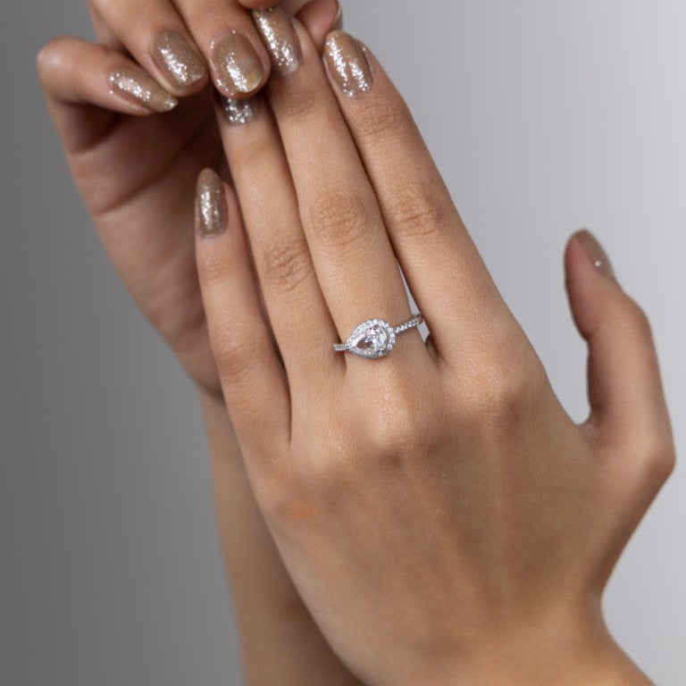 Radiant Pear Halo Ring