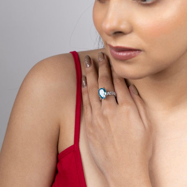 Azure Teardrop Elegance Ring
