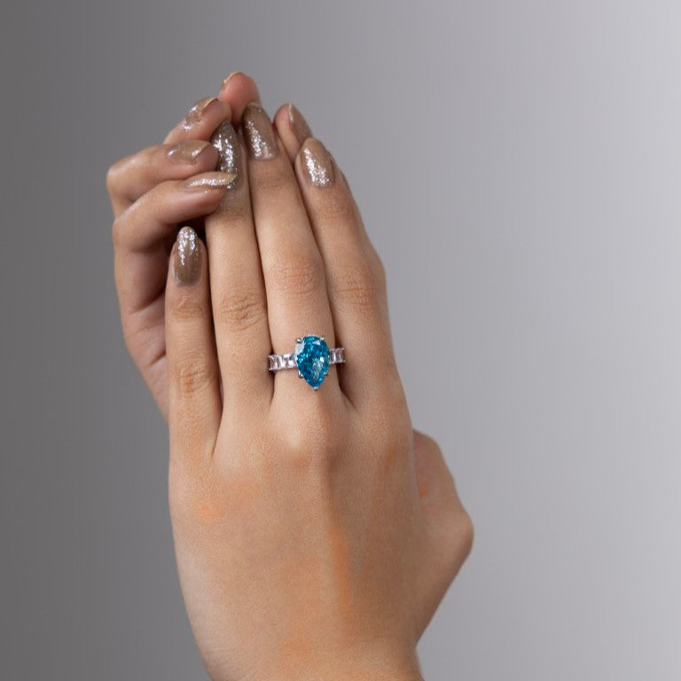 Azure Teardrop Elegance Ring