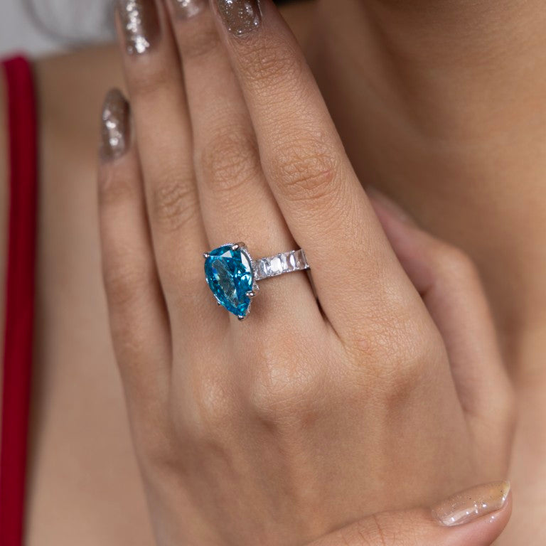 Azure Teardrop Elegance Ring