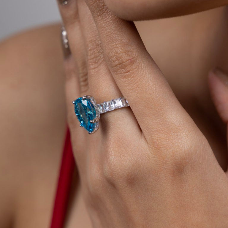 Azure Teardrop Elegance Ring
