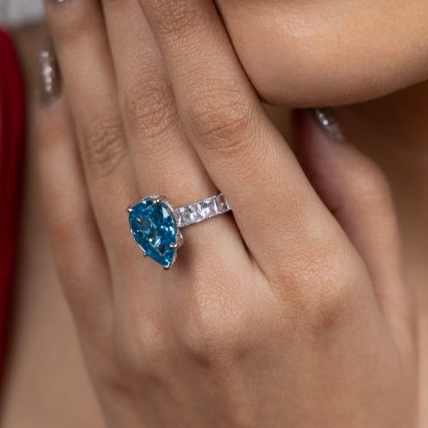 Azure Teardrop Elegance Ring