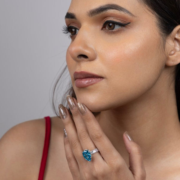 Azure Teardrop Elegance Ring