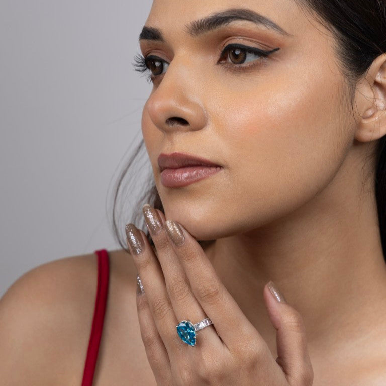 Azure Teardrop Elegance Ring