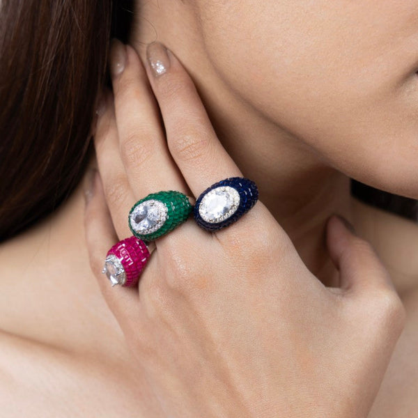 Scarlet Glow Oval Statement Ring