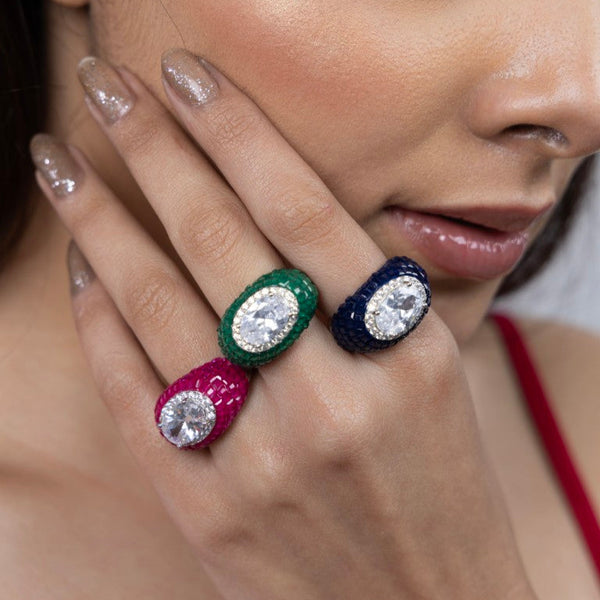 Scarlet Glow Oval Statement Ring
