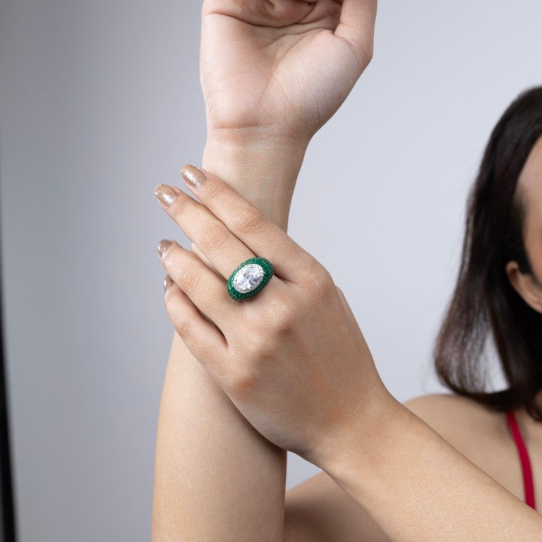 Emerald Allure Oval Statement Ring
