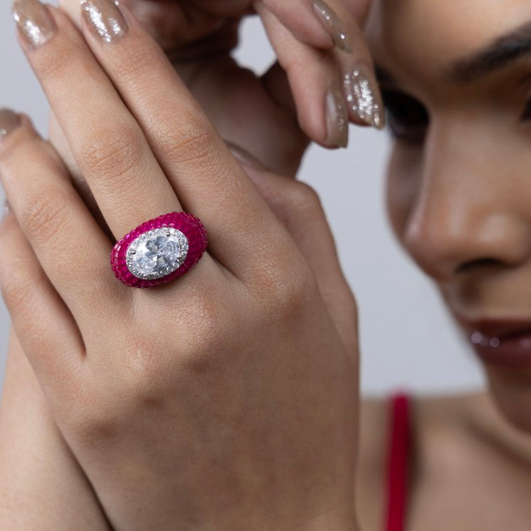 Scarlet Glow Oval Statement Ring