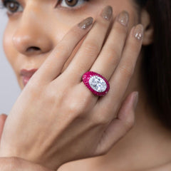 Scarlet Glow Oval Statement Ring