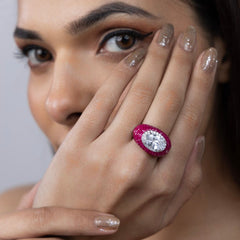 Scarlet Glow Oval Statement Ring