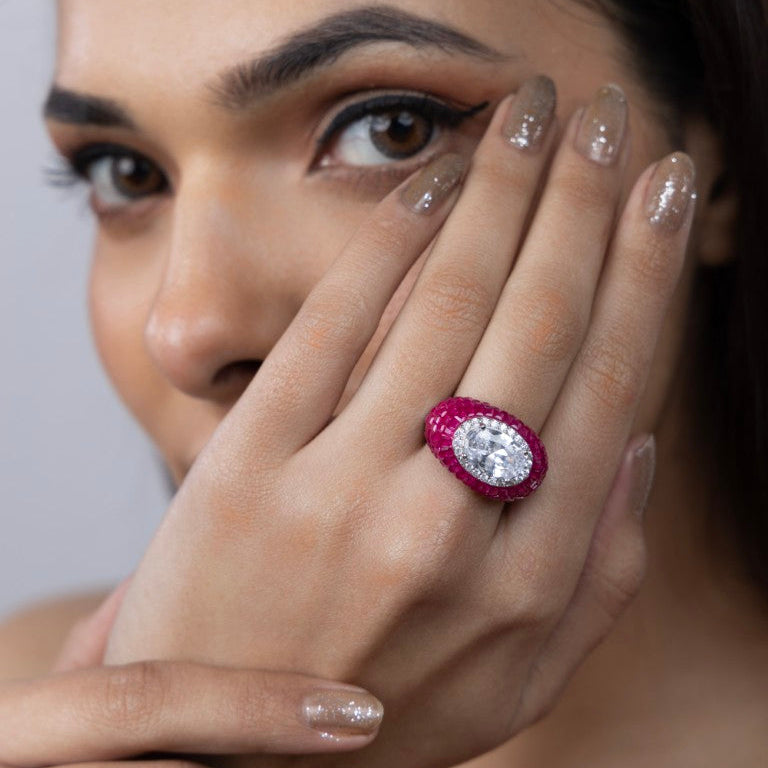 Scarlet Glow Oval Statement Ring