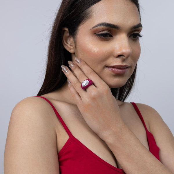Scarlet Glow Oval Statement Ring