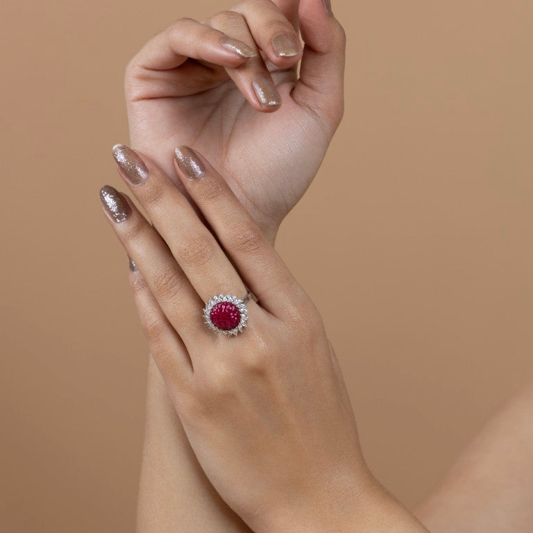 Crimson Bloom Halo Ring