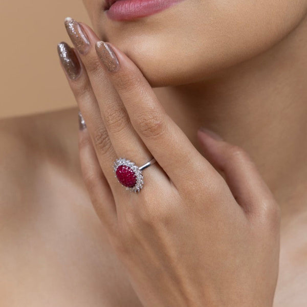 Crimson Bloom Halo Ring