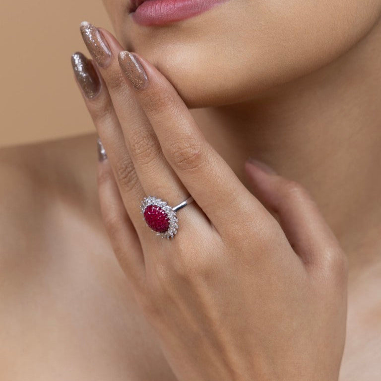 Crimson Bloom Halo Ring