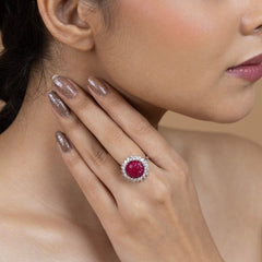 Crimson Bloom Halo Ring