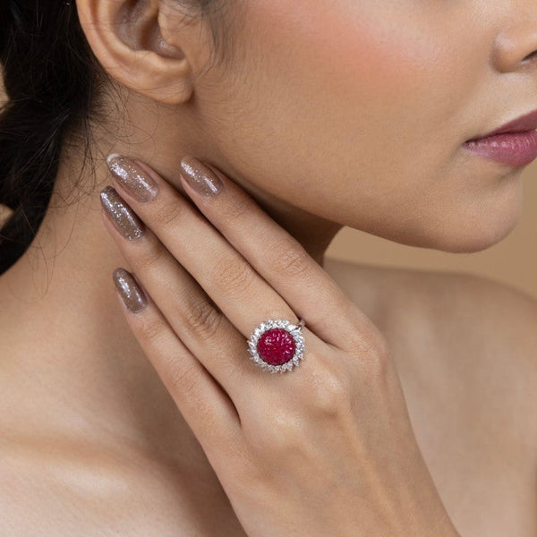 Crimson Bloom Halo Ring
