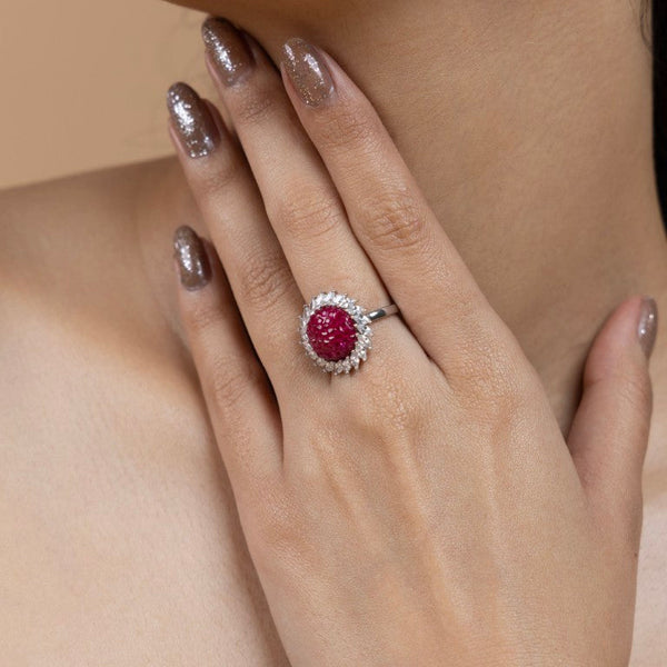 Crimson Bloom Halo Ring