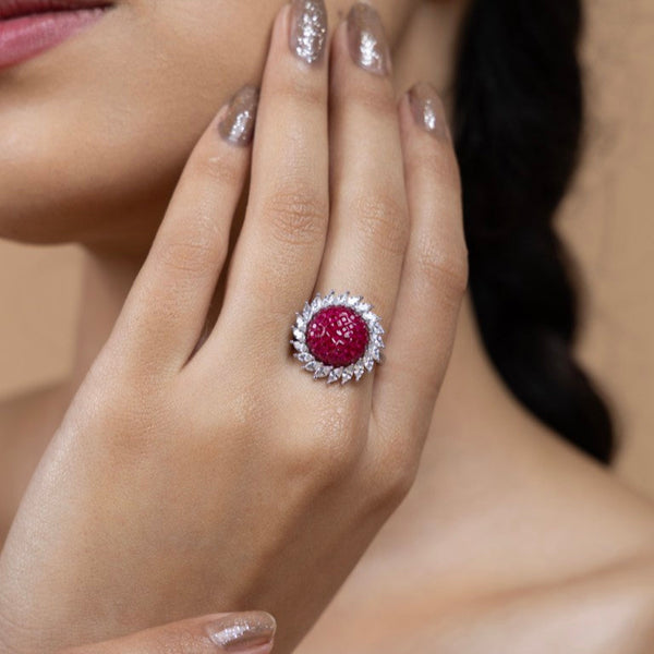 Crimson Bloom Halo Ring