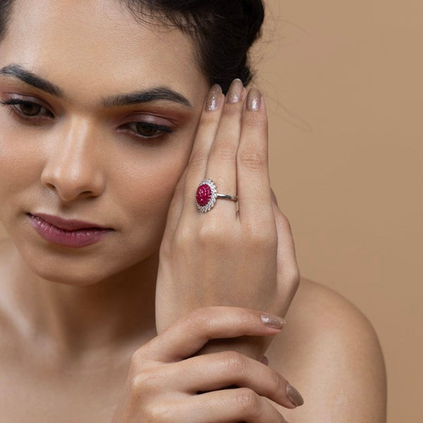 Crimson Bloom Halo Ring