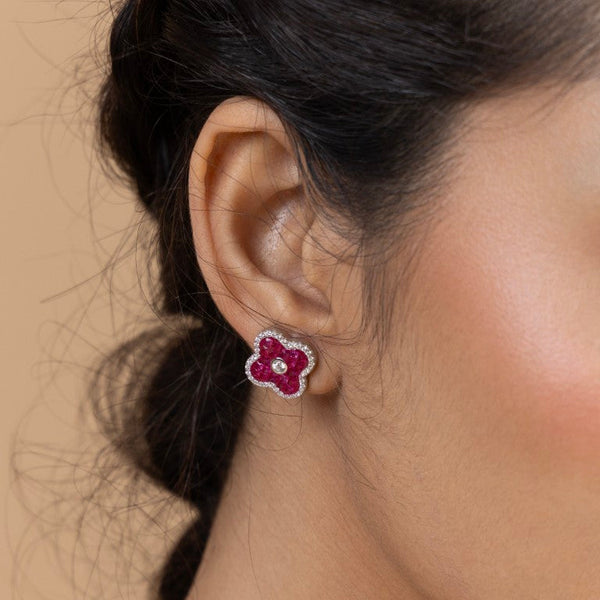 Blossom Pink Clover Stud Earrings