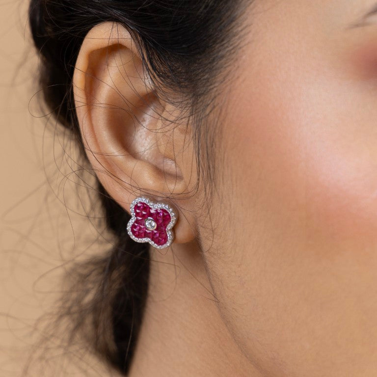 Blossom Pink Clover Stud Earrings