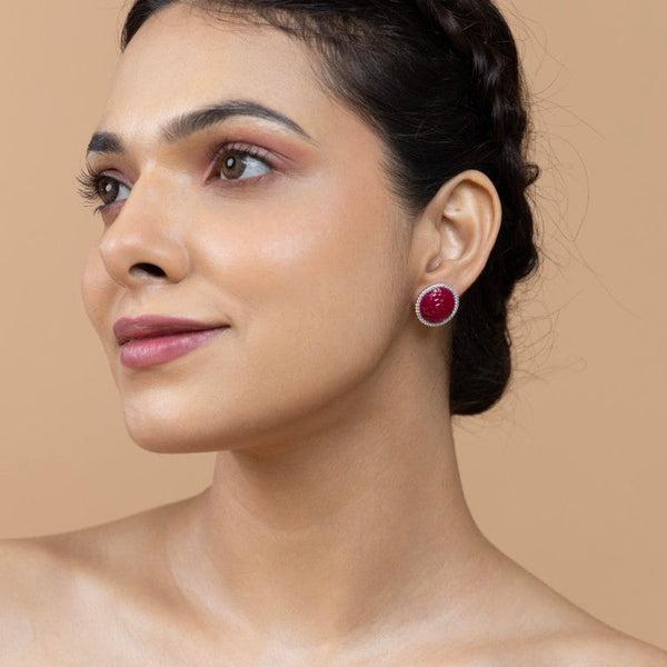 Radiant Red Oval Stud Earrings