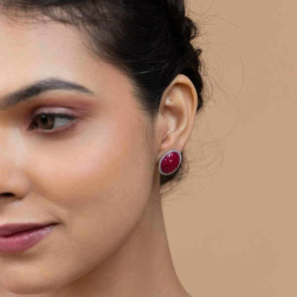 Radiant Red Oval Stud Earrings