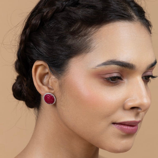 Radiant Red Oval Stud Earrings