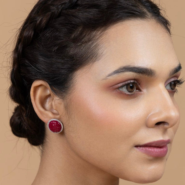 Radiant Red Oval Stud Earrings
