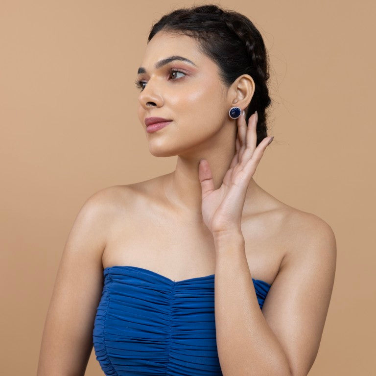 Elegant Navy Blue Round Stud Earrings