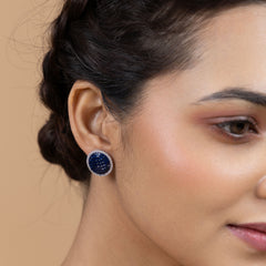 Midnight Sapphire Halo Earrings