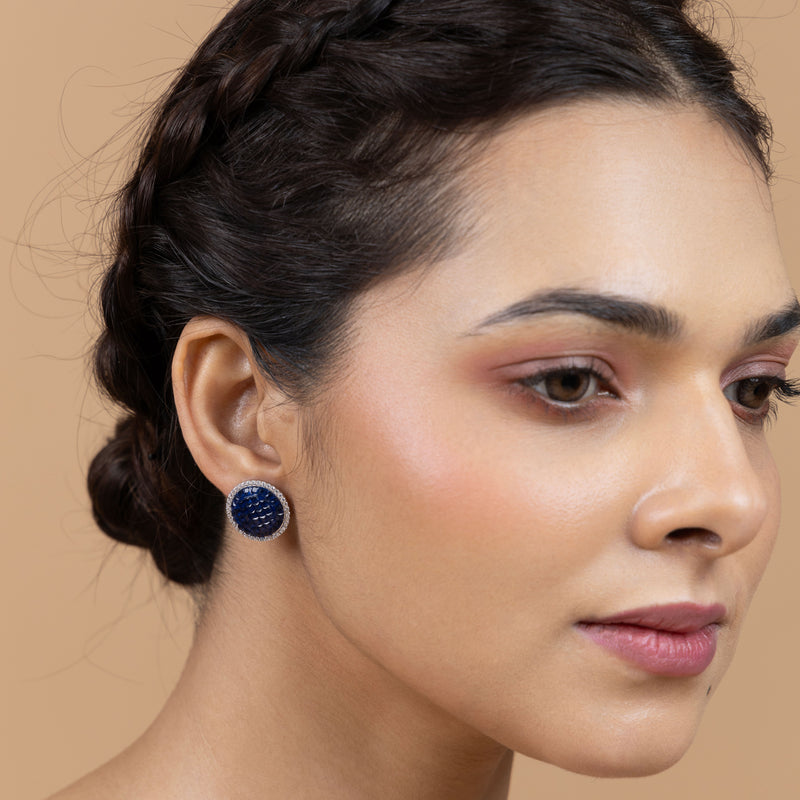 Midnight Sapphire Halo Earrings