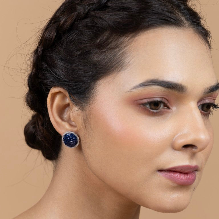 Elegant Navy Blue Round Stud Earrings