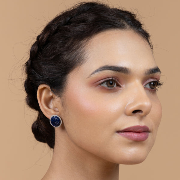 Midnight Sapphire Halo Earrings